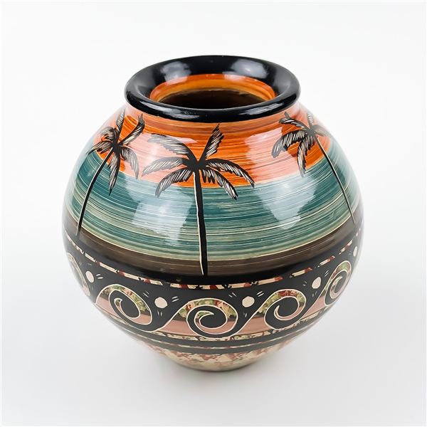 SIGNED COSTA RICA FOLK ART CLAY POTTERY VASE - 2015