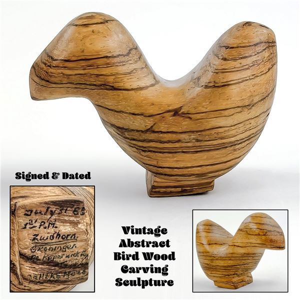 INTERESTING HAND CRAFTED BIRD WOOD SCULPTURE