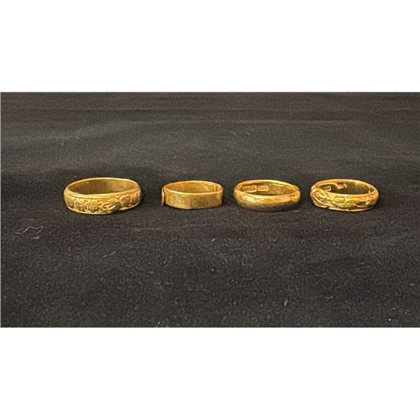 FOUR APPROX 22K+ LADIES RINGS (26.8G)