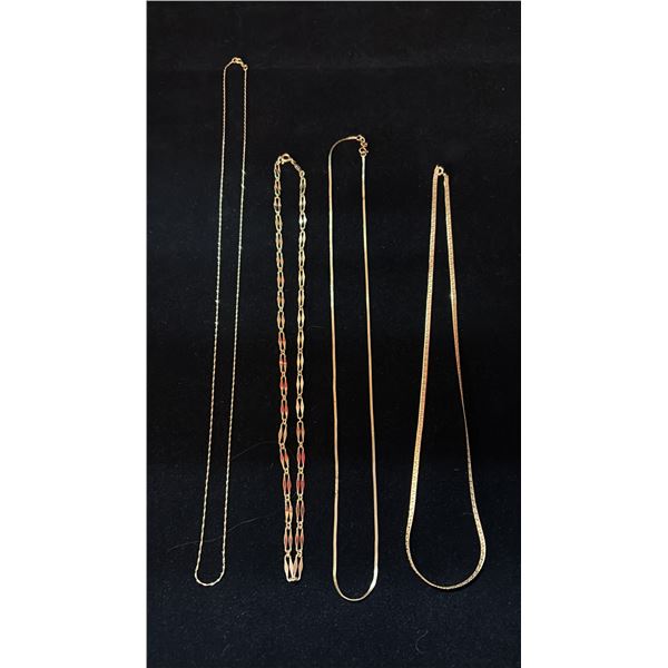 FOUR APPROX 18K CHAINS (17"-24", 14G)