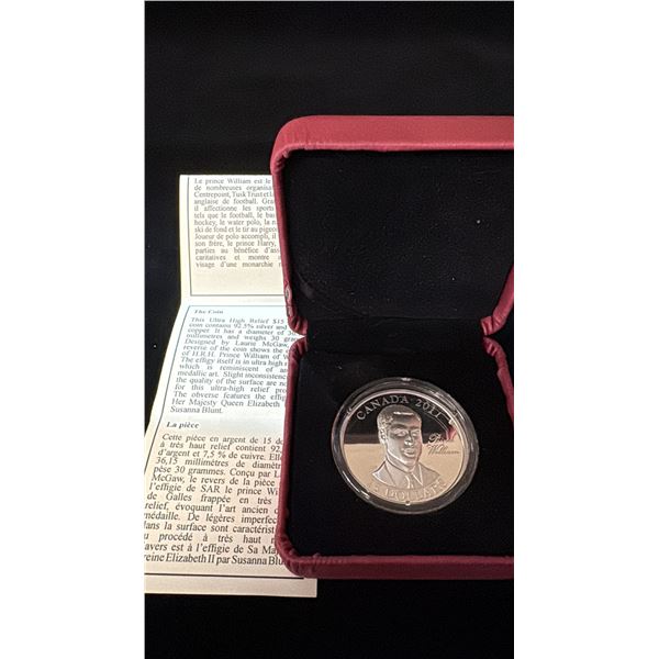 2011 CANADA $15 PRINCE WILLIAM SILVER COIN