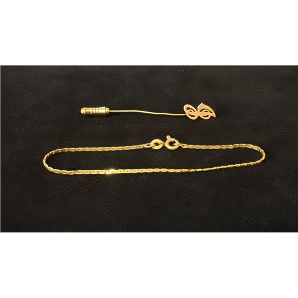 APPROX 10K STICK PIN & APPROX 18K BRACELET (6.5", 2.2G)