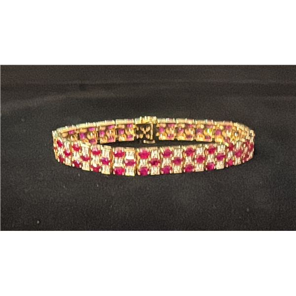APPROX 14K BRACELET (7") SET WITH RUBIES & DIAMONDS (26.6G)