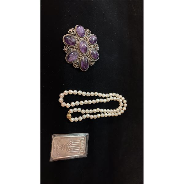 MISC JEWELRY (41.6G SILVER CONTENT & 1OZ SILVER BAR)