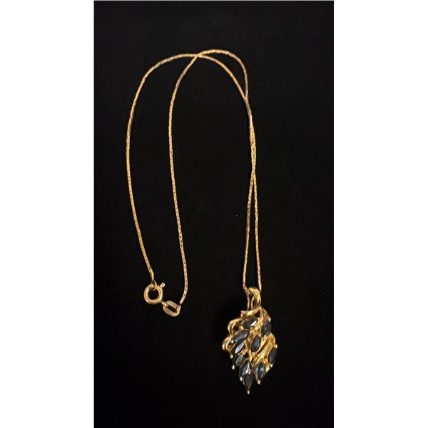 APPROX 10K CHAIN (16") WITH APPROX 14K PENDANT SET WITH SAPPHIRES (6G)