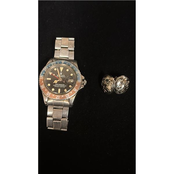 MISC JEWELRY; PAIR SILVER EARRINGS (6G) & ROLEX REPLICA WATCH