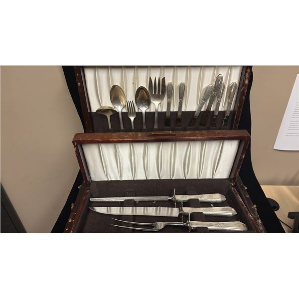 CUTLERY & MORE; NORTHUMBRIA NORMANDY ROSE STERLING SILVER CUTLERY SET WITH CASE & SHEFFIELD CARVING