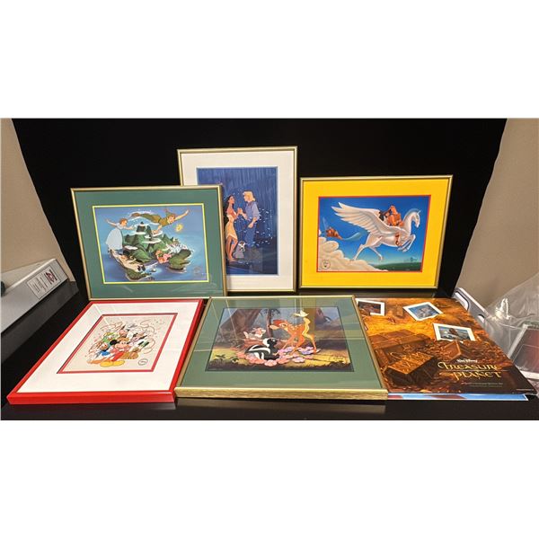 WALT DISNEY SOUVENIR PRINTS; FRAMED AND UNFRAMED & WALT DISNEY WITH MICKEY FIGURINE WITH ORIGINAL