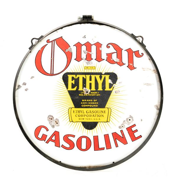30" Omar Gasoline DSP Porcelain Advertising Sign