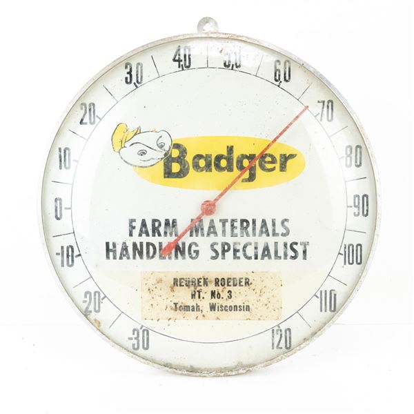 Vintage 12" Round Badger Advertising Thermometer