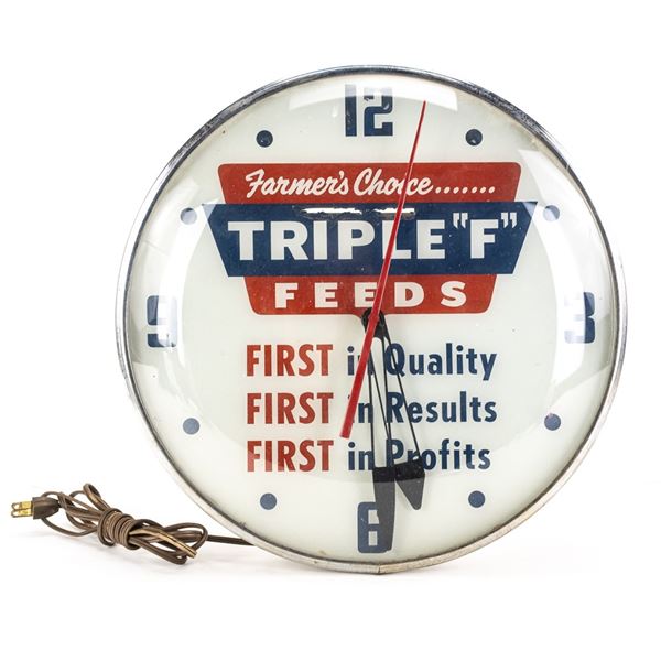Vintage 16" Triple "F" Feeds Advertising Clock