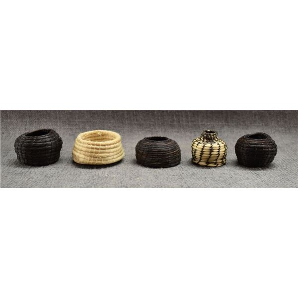 FIVE PAPAGO HORSE HAIR BASKETS