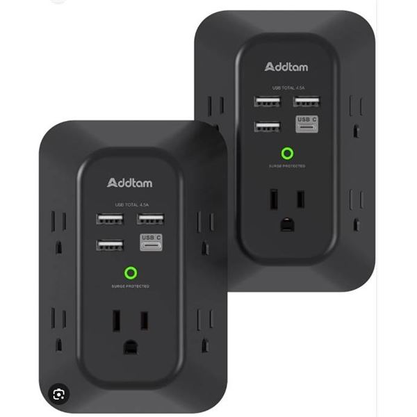 Addtam USB Wall Charger with Multi Outlet Extender, 2 Pack
