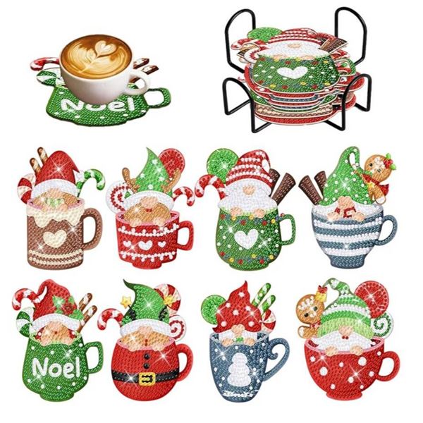 Meohan 8-Piece DIY Diamond Painting Christmas Drink Coasters with Holder
