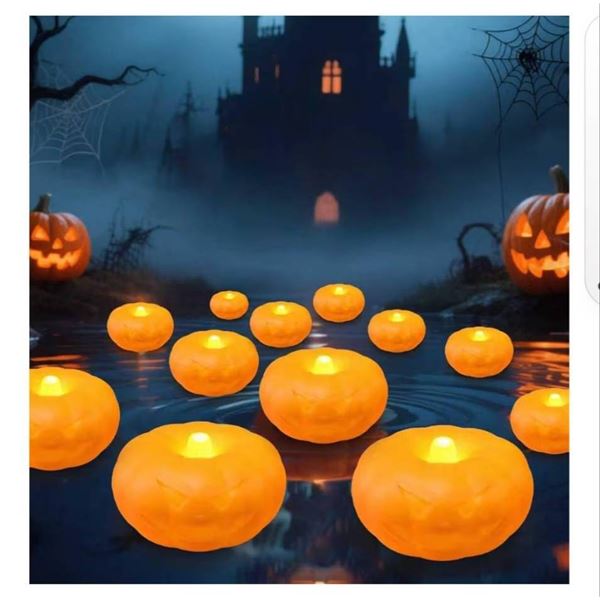 12 pack Halloween Pumpkin Floating Candles with Battery-Operated LED Lighting