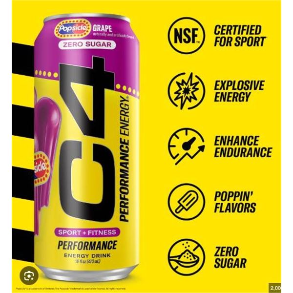 C4 Energy Carbonated  12x473ml  Pack Grape Popsicle Flavor