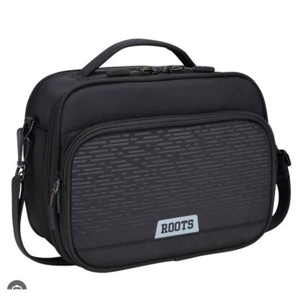 Roots Black Lunch Bag with Zipper Closure and Handle