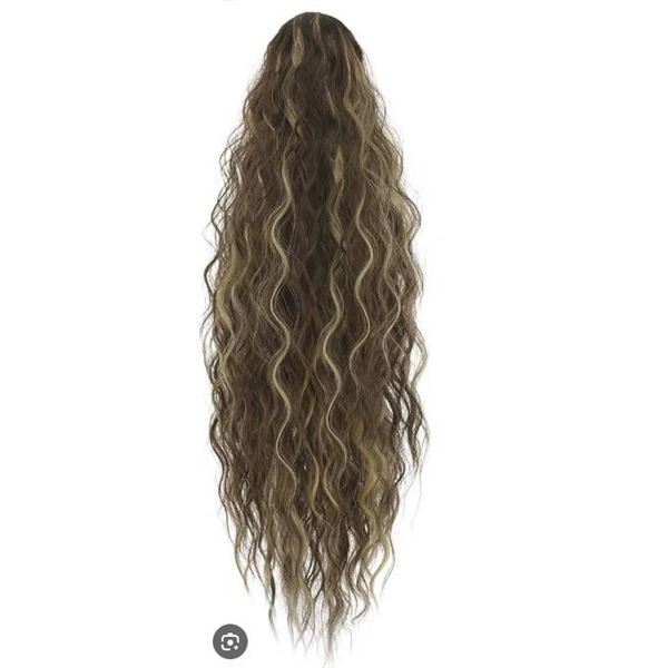 FESHFEN Clip-in Ponytail, Moss Brown, 26-inch Hair Accessory