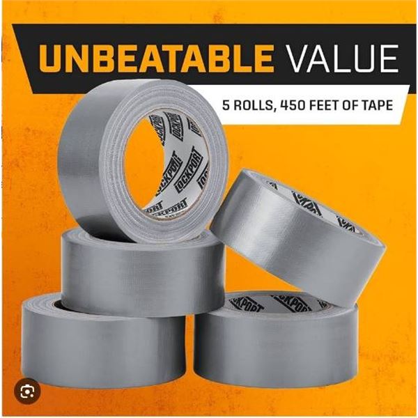 Heavy-Duty 9.1 Mil Silver Duct Tape, 5-Pack, 1.88 Inch x 30 Yard Roll