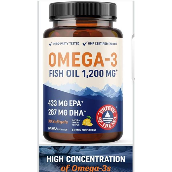 Omega-3 Fish Oil 1,200 mg – 30 Softgels with 433 MG EPA and 287 MG DHA
