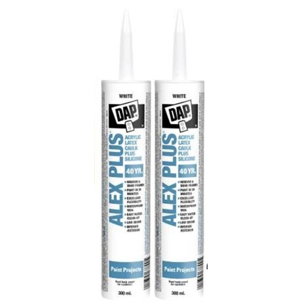DAP Alex Plus Acrylic Latex Caulk Plus Silicone 300 mL White Lot of 2