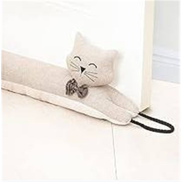 Marwood Cat-Shaped Door Stopper in Beige Fabric