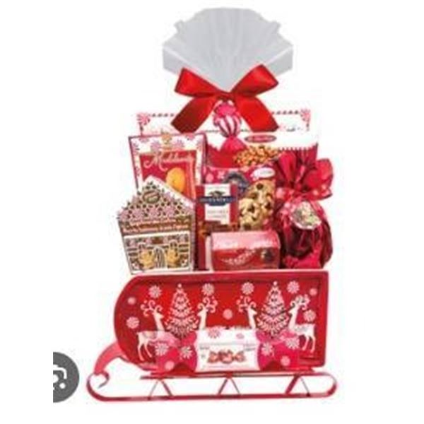 Red-Themed Chocolate and Treat Gift Set with Festive Sleigh Tray