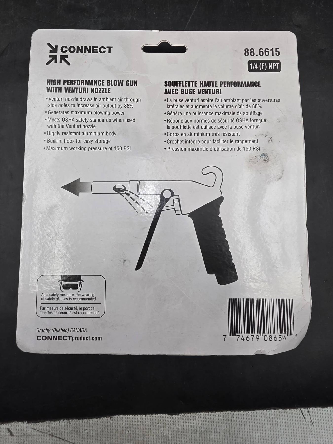 Connect 88.6615 High Performance Blow Gun with Venturi Nozzle, 1/4 NPT