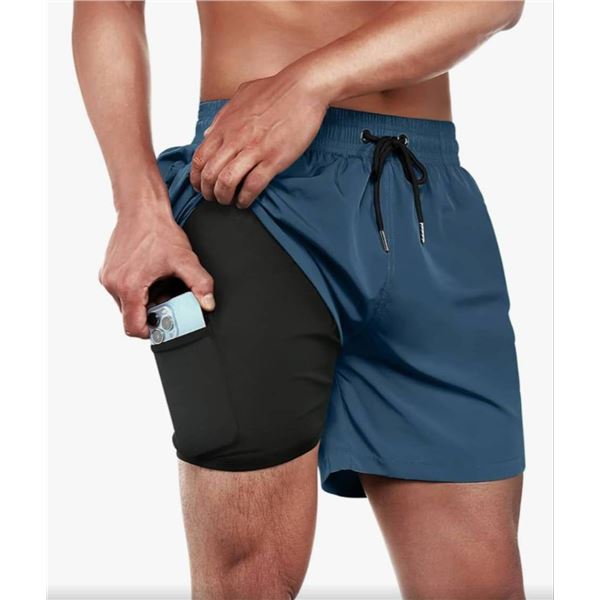 BRISIRA Men’s Swim Trunks With Compression Liner and Zipper Pocket – Size XL
