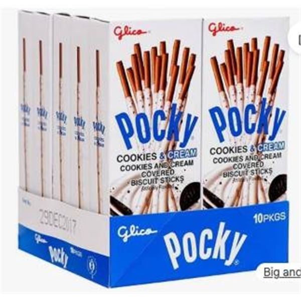 Glico Pocky Cookies & Cream Biscuit Sticks, 10 Packages, 40g Each