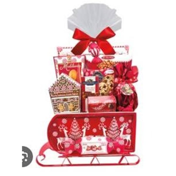 Red-Themed Chocolate and Treat Gift Set with Festive Sleigh Tray