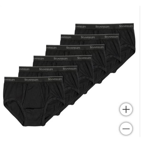Stanfield’s XL Classic Briefs in Black, 100 Percent Combed Cotton, Set of 6
