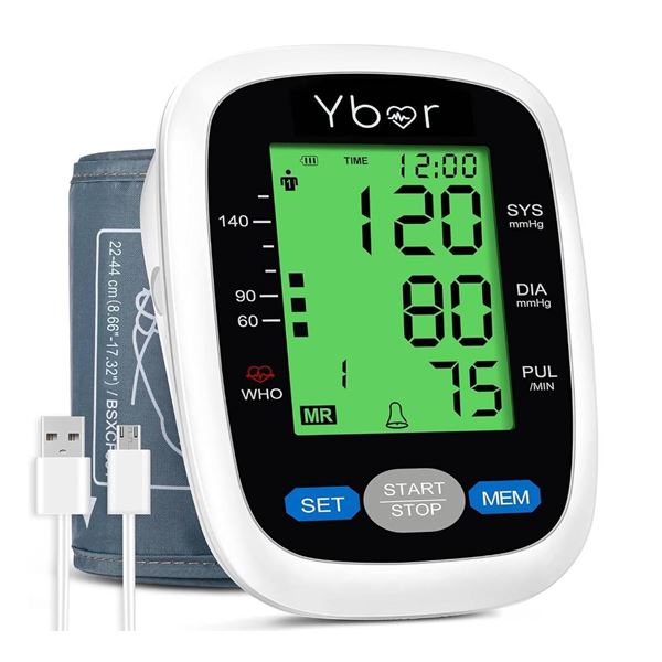 Ybor Blood Pressure Monitor for Home Use, Digital Upper Arm Blood Pressure Machine with 2×99 Memory 