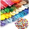 Image 1 : Embroidery Floss Rainbow Color Art Craft Yarn Set With Beads