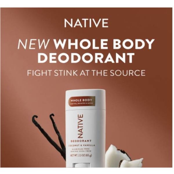 Native Whole Body Deodorant Coconut & Vanilla Set, 2.65 oz Each (3-Pack)
