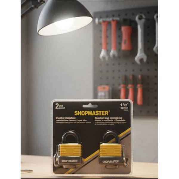 Shopmaster Weather Resistant Laminated Steel Padlocks, 1.5 in, 2 Pack, Keyed Alike