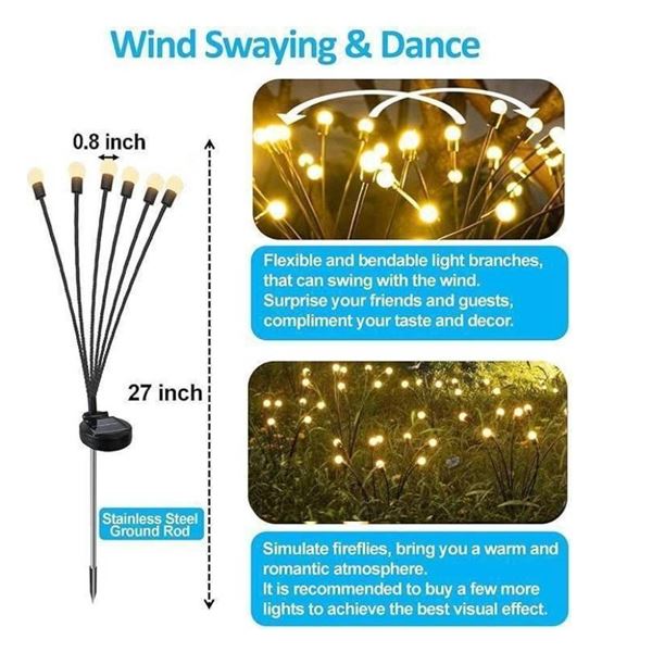 Pack of 8 – 27-Inch Outdoor Solar LED Firefly Lights with Stainless Steel Ground Rods