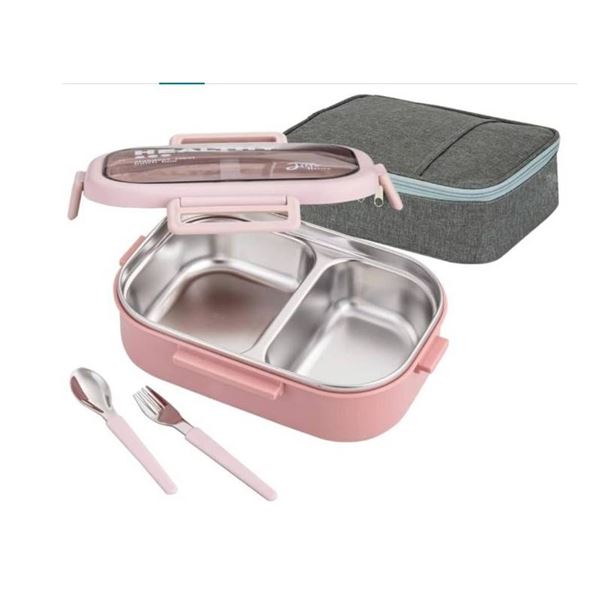 Lille Home 28oz Stainless Steel Leakproof 2-Compartment Bento Lunch Box/Portion Control Food Contain