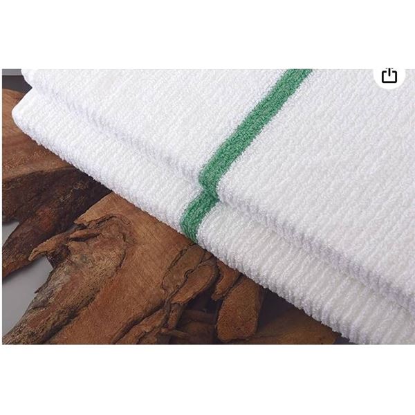 Clara Jones Premium Bar Mop Towels, 100 Percent Cotton, 16 x 19 Inches, Green Stripe