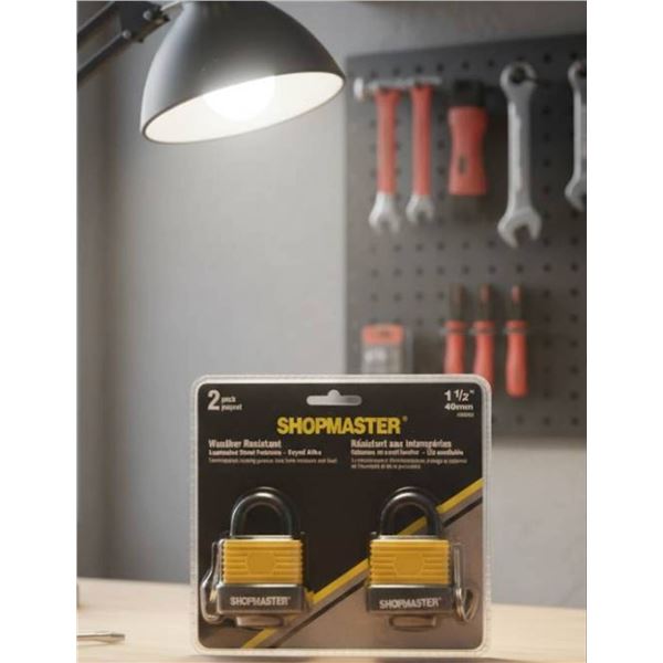 Shopmaster Weather Resistant Laminated Steel Padlocks, 1.5 in, 2 Pack, Keyed Alike