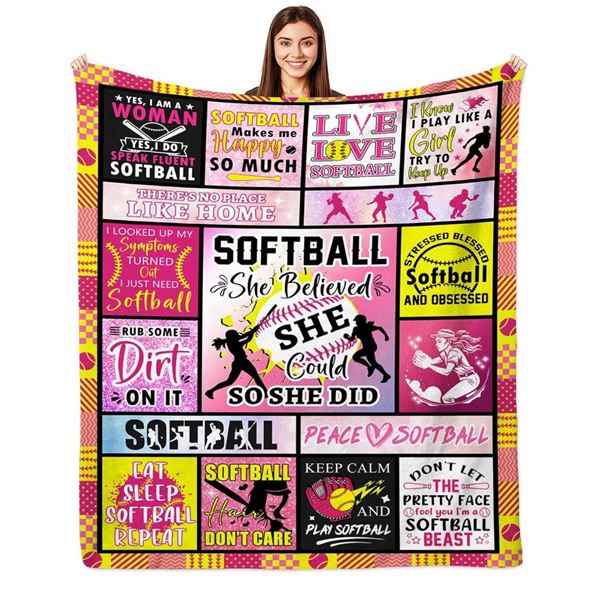 Softball Blanket Gift for Softballs Lover/Player Gifts, Soft Flannel Throw Blanket for Girls Adults 