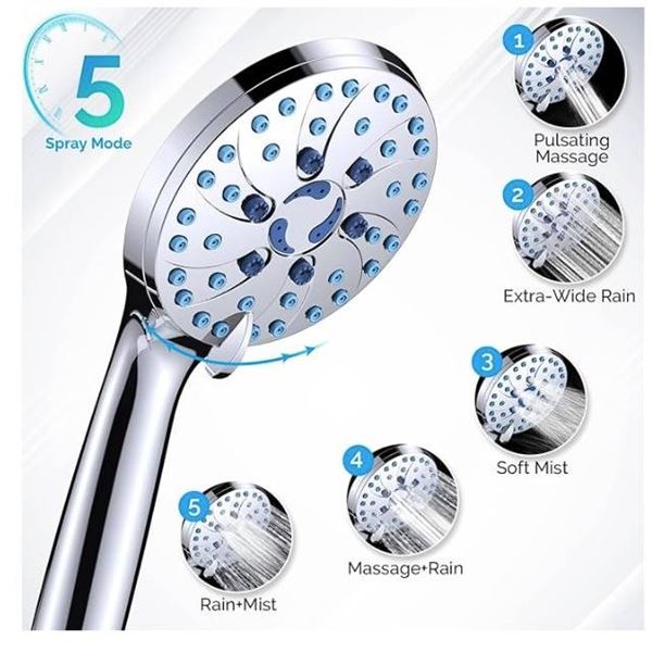 Handheld Shower Head with Anti-Clog Nozzle with Big Head and 5.9′ Hose