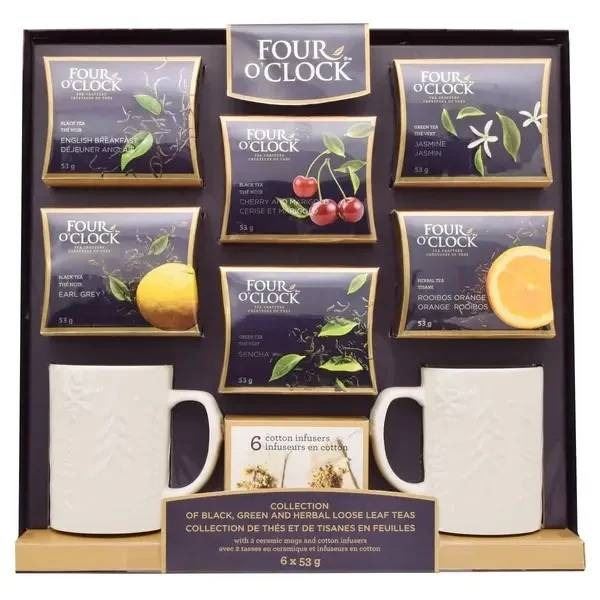 Four O’Clock Collection of Loose Leaf Teas With Mugs