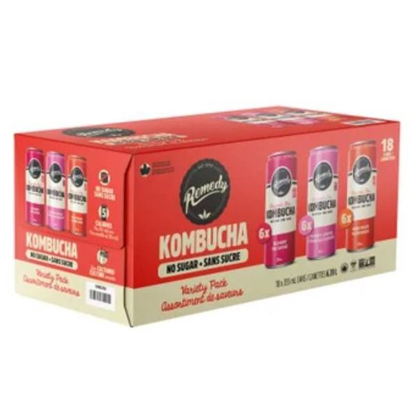 Lot of 2 – Remedy Kombucha Organic Variety Pack, 18-Count x 355mL Cans