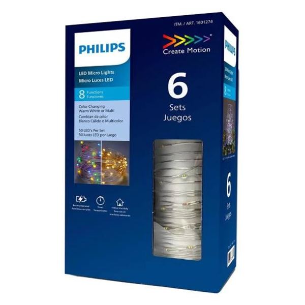 Philips LED Micro Lights, 6 Sets, 50 LEDs Each, Warm White or Multi-Color