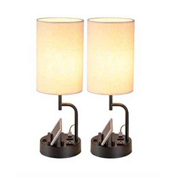 Dreamholder Multifunctional Table Lamp With USB Ports and AC Outlet (Pack of 2)