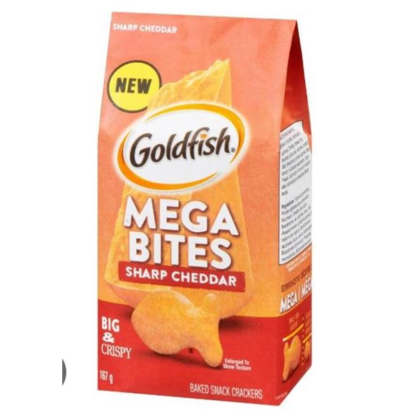 Goldfish Mega Bites Sharp Cheddar, 12 x 167g