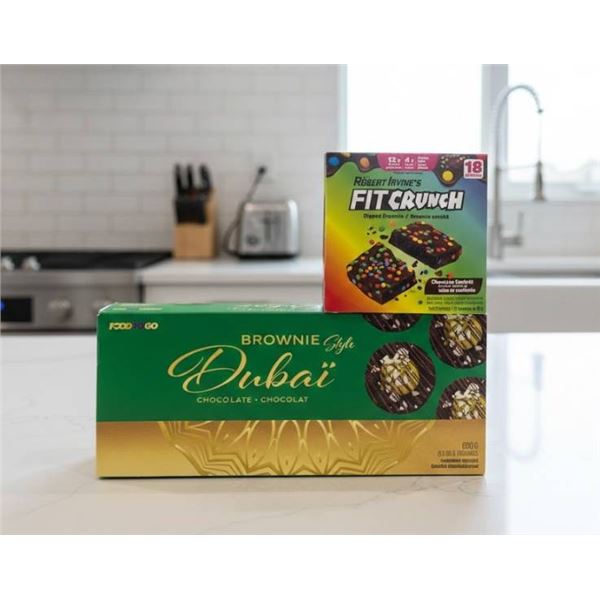 Lot of Brownie Style Dubai Brownies, 680g and Robert Irvine’s Fit Crunch 18-Count Set