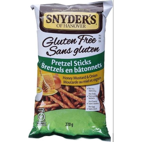 Snyder’s Of Hanover Gluten Free Pretzel Sticks Honey Mustard & Onion 12 x 220g