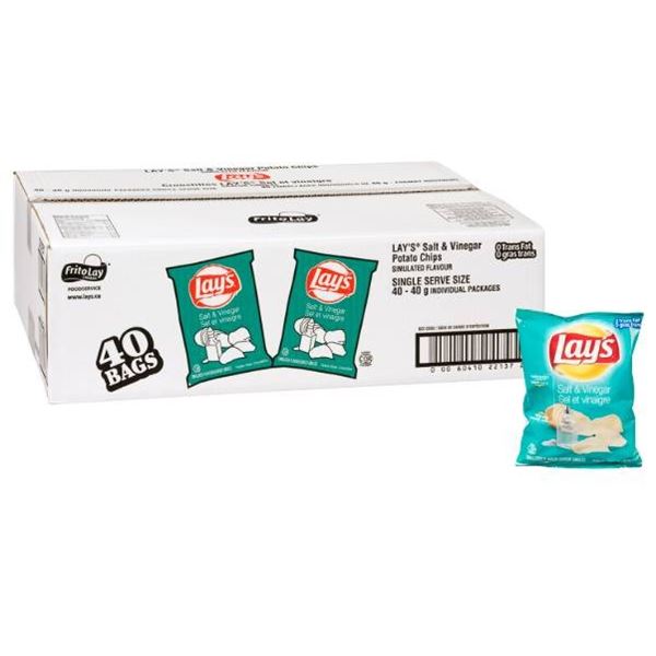 Lay’s Salt & Vinegar Chips Lot of 40 Bags (40g Each)